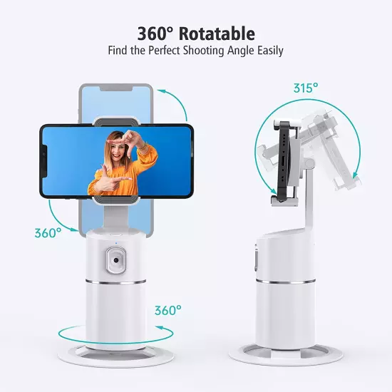 Auto Face Tracking Phone Holder, No App Required, 360° Rotation Face Body Phone 