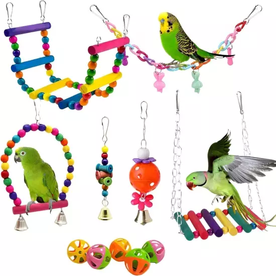 Bird Toys Parakeet Cage Accessories: 11pcs Toy Swing Set for Colorful 