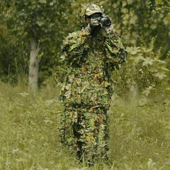 3D Leaf Sniper Ghillie Suit Woodland Camouflage Hunting Cloak Jacket & Pants Set