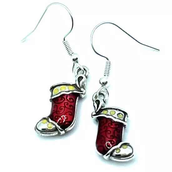 Brighton Nite Before Christmas Red Stockings Holiday Charms Silver Earrings