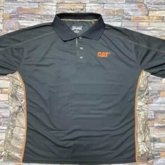 Gamehide Men Black/Orange Camo Hunting Polo Shirt Size XL CAT Logo On Chest