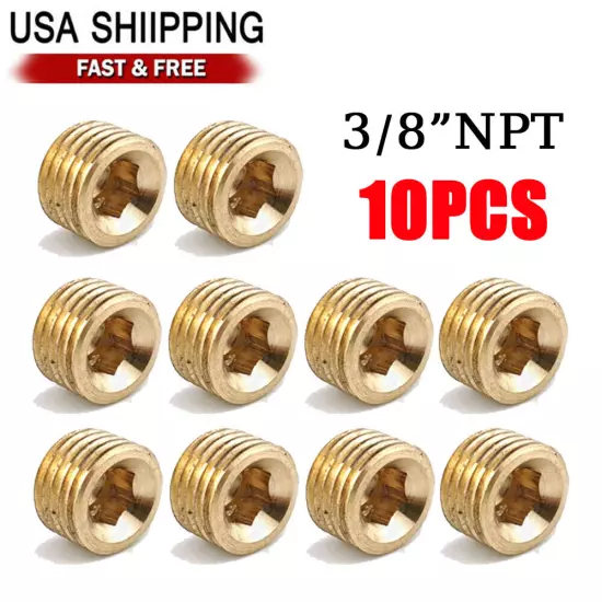 10X Male 3/8" NPT Brass Internal Hex Head Socket Pipe Plugs End Cap Accessories