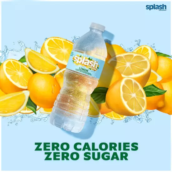 Splash Refresher Lemon Flavored Water, 16.9 Fl Oz, Plastic Bottle Pack of 6