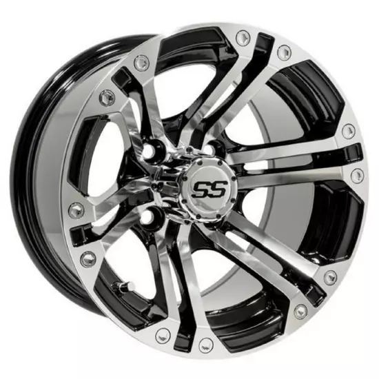 Golf Cart GTW 12x7 Machined Black Specter Wheel | 3:4 Offset 4/4 Pattern