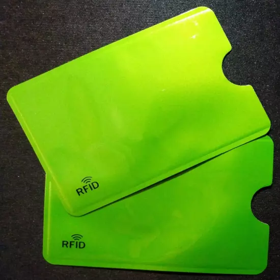 (2) RFID LIME GREEN C. Card Anti Theft Blocking Safety Sleeve Shield FREE2Ship!