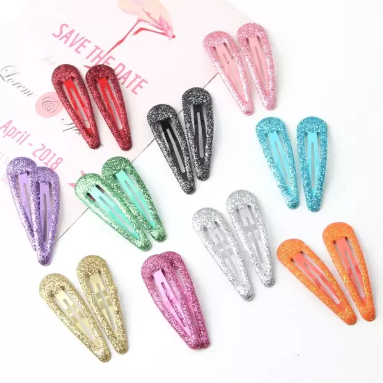 20pcs Glitter Color Enamel Metal Snap Barrettes Hair Clips BB Hairpins 2" Girls