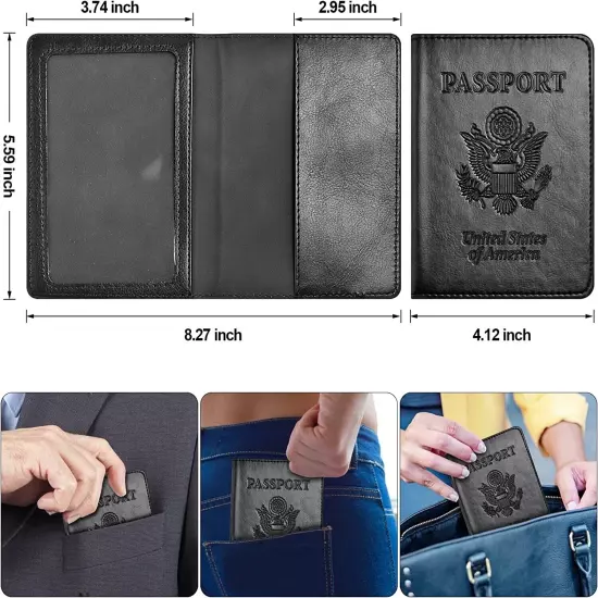 Leather Passport Holder Wallet Blocking Cover Protector For Vaccination Card