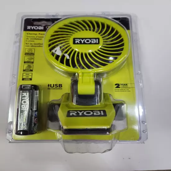 Ryobi USB Lithium Clamp Fan Kit With 2.0 Ah USB Lithium Battery And Charge Cord