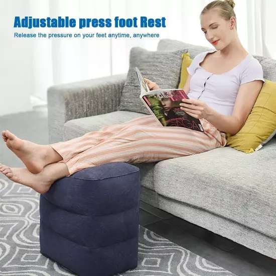 Inflatable Foot Rest Pillow for Travel, Push to Inflate, Height Adjustable