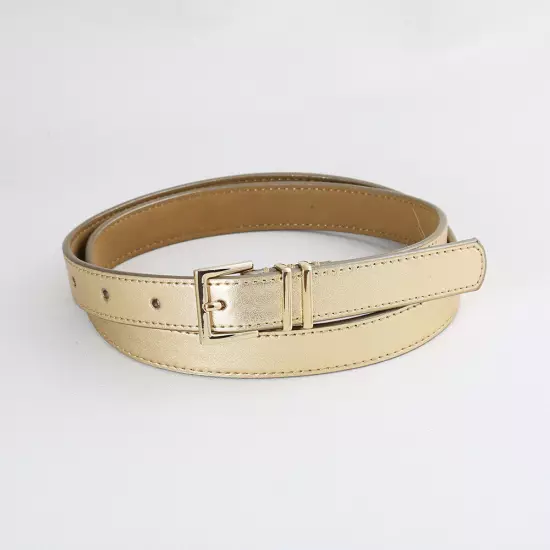 New with label TALBOTS Gold plain leather brass square button women's belt