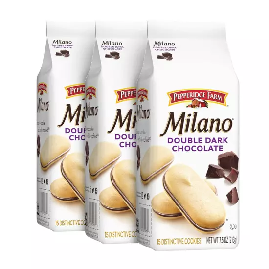 Milano Cookies, Double Dark Chocolate, 3 Bags, 7.5 Oz. Each