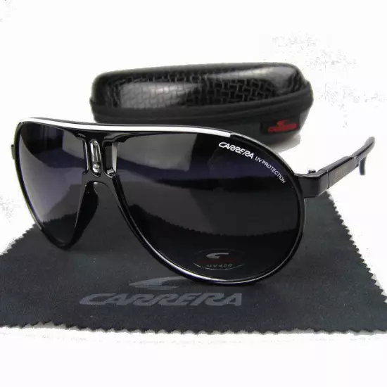 New Men's Women's Retro Outdoor Matte Black Sunglasses Carrera Glasses+Box C01