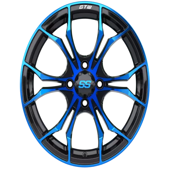 Set of 4 GTW 15" Spyder Blue/Black Golf Cart Wheels on 22" Fusion Street Tires