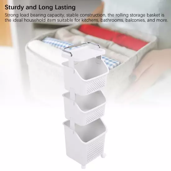 3 Layers Rolling Laundry Hamper PP ABS Laundry Shelf Clothes Storage Basket