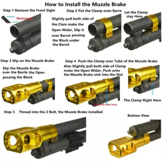 Tactical Mossberg 500 Slip Over Clamp Muzzle Brake 2/3 Up Recoil Reduced Gold