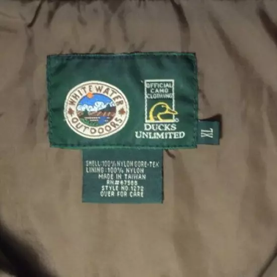 DUCKS UNLIMITED, ADVANTAGE TIMBER, SUEDE RAIN GEAR, WATERPROOF, XL, PREOWNED