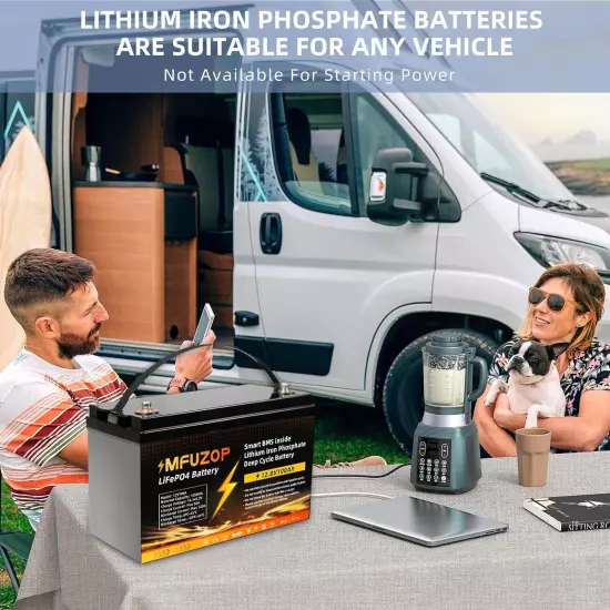 12V 100AH LiFePO4 Deep Cycle Lithium Battery for RV Marine Off-Grid Solar System