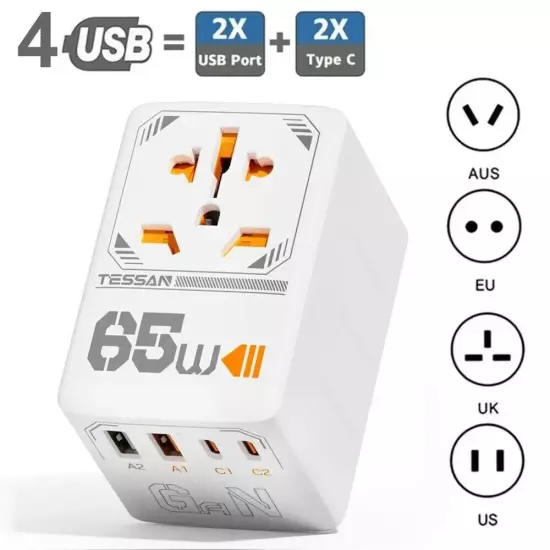 100W GaN Universal Travel Adapter with USB &Type C Fast Charging Adapter