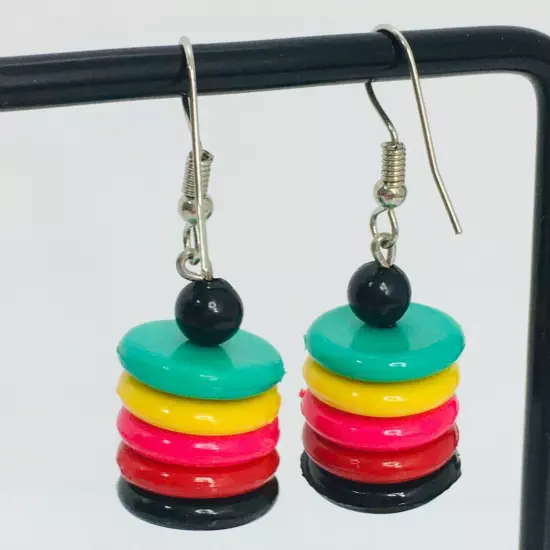 Vintage Rainbow Beaded Earrings Dangle Pierced Ear Disc Beads