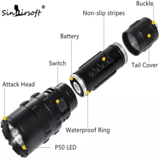 Tactical Flashlight Super Bright LED Torch USB 5 Light Mode Picatinny Rail Mount