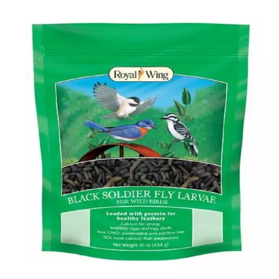 Royal Wing 44038 Dried Black Soldiers Fly Larvae for Wild Birds in 16 Ounce Bag