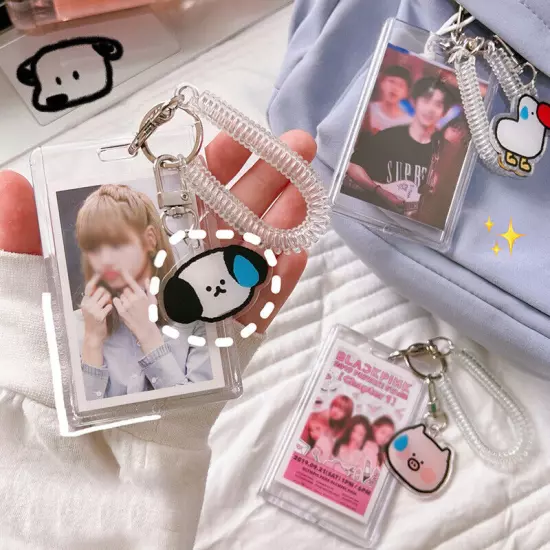 Cute ID Card Holder Bus Photo Case Badge Retractable Spring Lanyard w/ Keychain☆