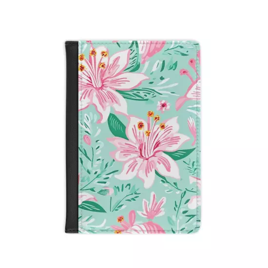 Faux Leather Tropical Hibiscus Passport Cover - Pink & Green RFID Blocking