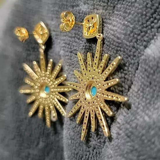 Adornia 14k Yellow Gold Plated Turquoise & Swarovski Crystal Starburst Earrings