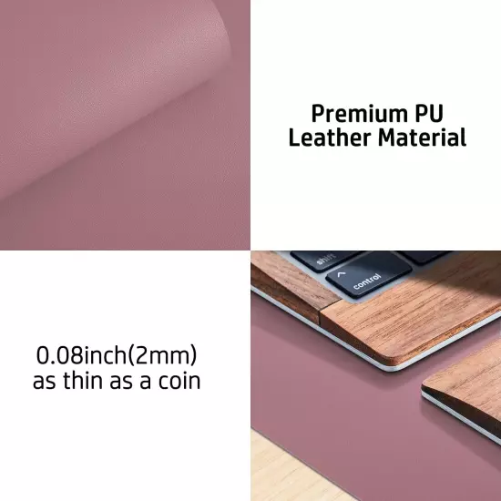 Non-Slip PU Leather Desk Pad, 31.5" x 15.7", Waterproof, Dark Pink