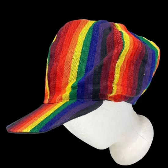 Railroad Baseball Cap RAINBOW Train Conductor Hat USA Men L-XL Stretch VTG Rare!