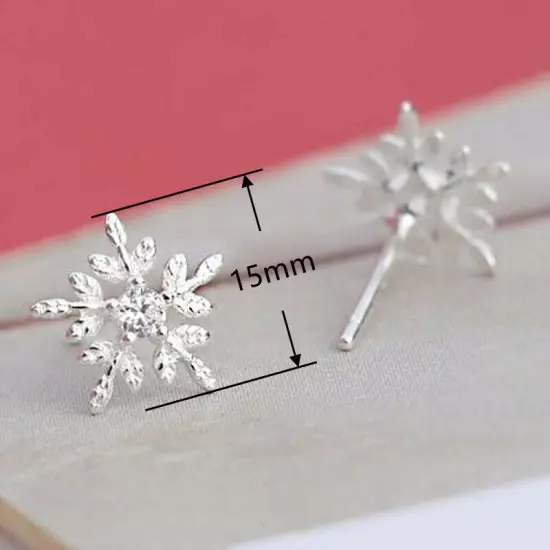 Women 925 Silver Filled Snowflake Stud Earring Cubic Zircon Wedding Jewelry