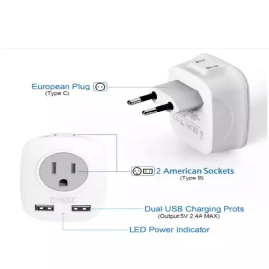 European Plug Adapter with 2 USB, Europe Travel Plug Adapter 3-PACK