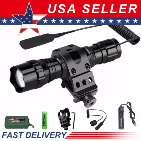 Tactical LED Flashlight Hunting Light IR Night Vision Lamp Rifle Scope Mount