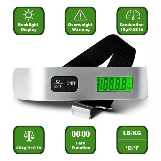 Portable Digital Luggage Scale For Travel - 110lbs Hanging Suitcase Weight Scale