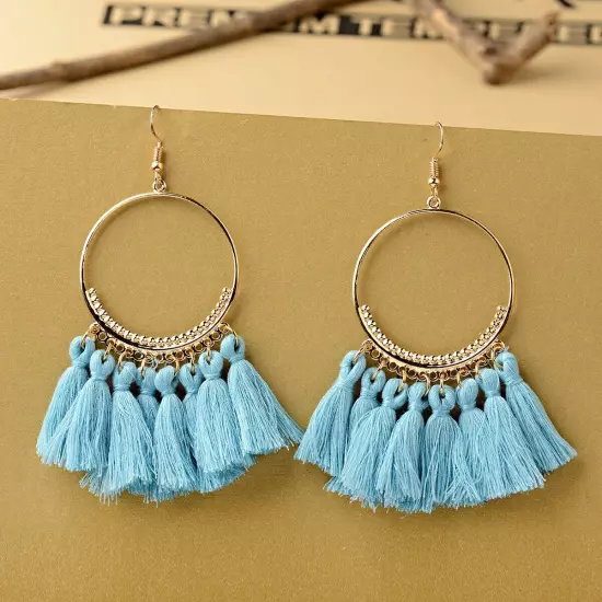 Fashion Women Bohemian Earrings Long Tassel Fringe Drop Dangle Ear Stud Jewelry