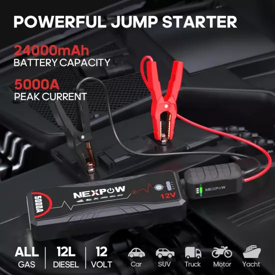 Car Jump StarterCar Battery Jump Starter Pack 5000A Peak Q12 for All Gas and up 