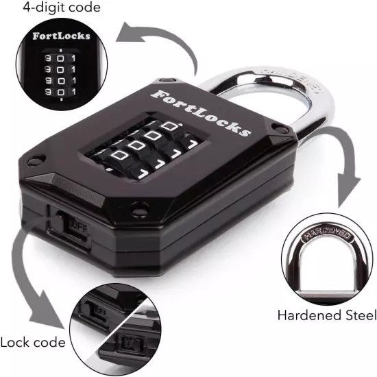 2 Pack Heavy Duty Waterproof Combination Lock - 4 Digit Resettable Black