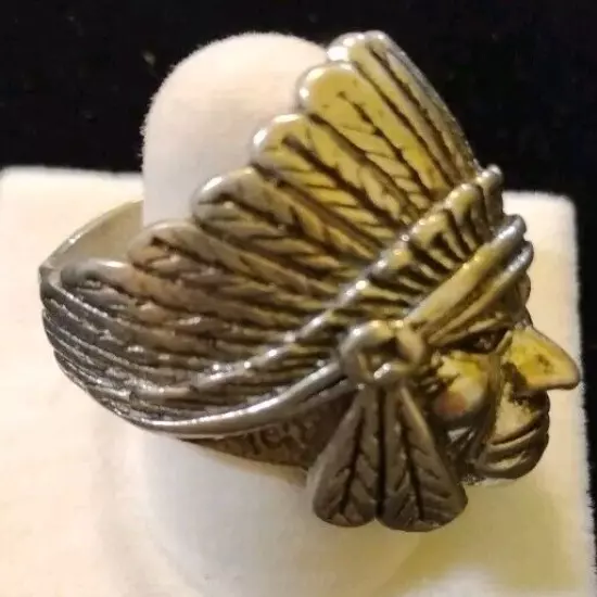 Vintage G&S 1985 Indian Chief Head Ring Size 10 Mens Biker Ring Rare 