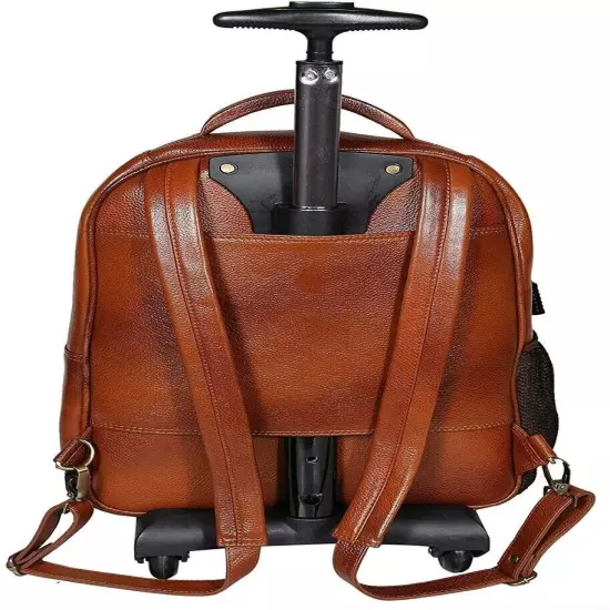 TOP GRAIN REAL LEATHER BACKPACK TROLLEY TRAVEL ROLLER CASE CABIN CHECKIN BACKPAC