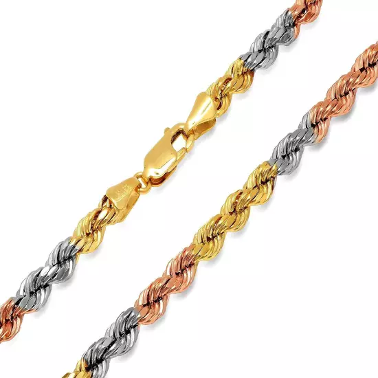 14k Gold Tri-color Solid Rope Chain 3mm-5mm Twist Link Necklace 16"-26"