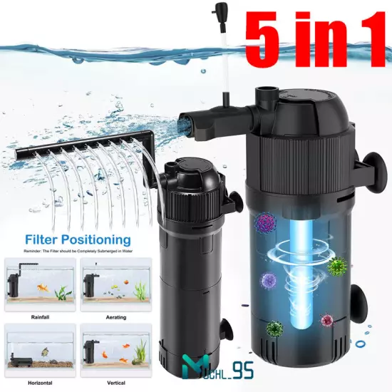 5-in-1 Internal Aquarium Fish Tank UV Sterilizers Filter Submersible Water Pump