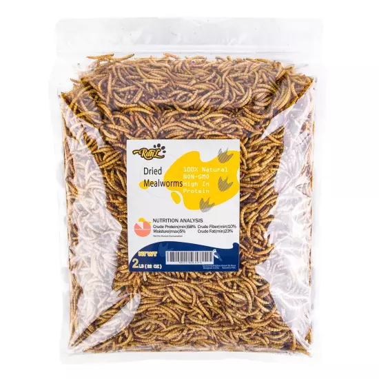 2LBS Non-GMO Dried Mealworms for Chickens, High Protein Meal Worms, Premium C...