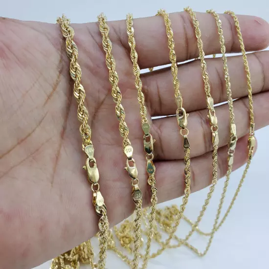 Real 10K Solid Yellow Gold 2mm-5mm Diamond Cut Rope Chain Necklace 16" - 30"