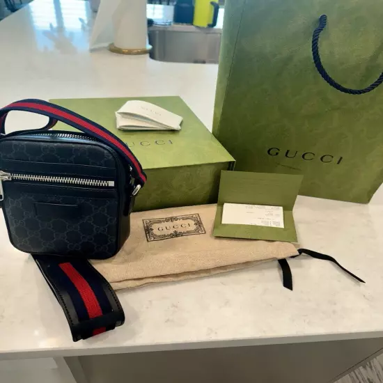 PRE-OWNED GUCCI BLACK GG SUPREME CANVAS MINI BAG FOR MEN