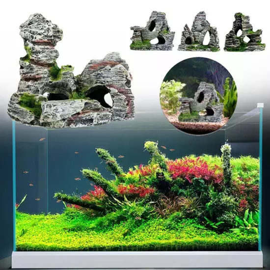 Aquarium Mountain Ornament Fish Tank Decor Decoration View Stone Cave Rock