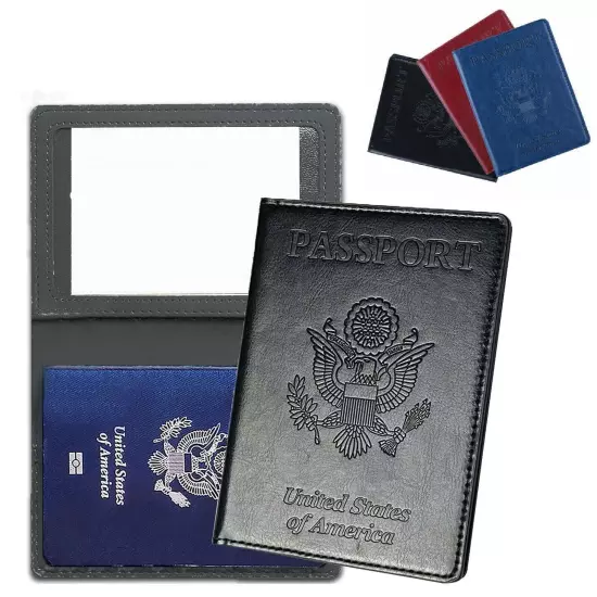 Leather Passport Vaccine Card Passport Holder Travel Wallet Blocking Case Cover