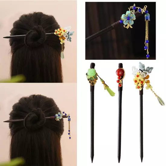 Womens Flower Wooden Chopsticks Hair Hairpin Hair Stick Chinese Style Retro❥