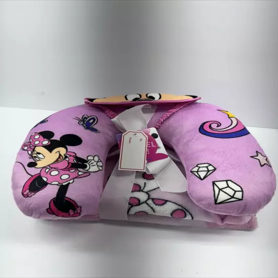 Disney Minnie 3 Piece Travel Set | Neck Pillow, Travel Blanket, Eye Mask, Age 3+