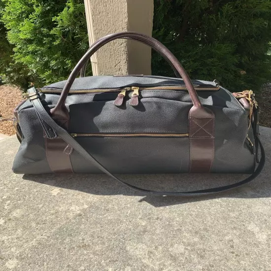 Mulholland Brothers Black & Brown Leather 22” Oval Duffle Bag - Branded - EUC