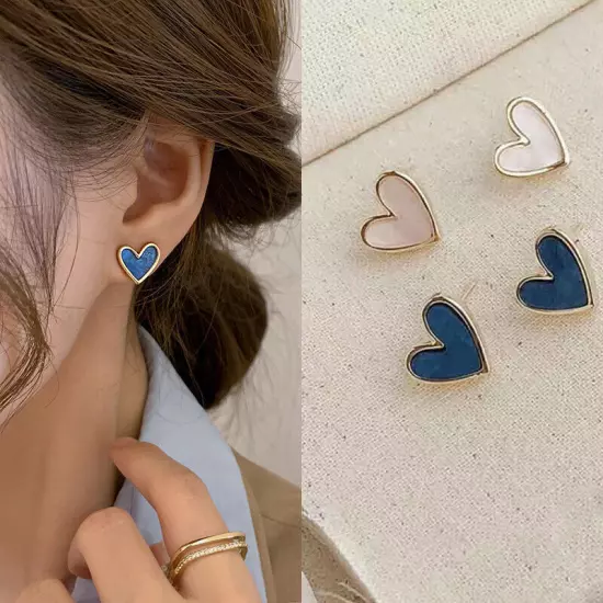 Sweet Heart Stud Earrings For Women Girls Enamel Earrings Mini Ear Studs Trendy